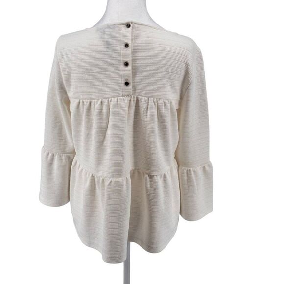 NWT J. Crew Textured Peplum Top Cream Sz S 3/4 Sleeve, Soft, Quiet Luxury - Picture 3 of 8